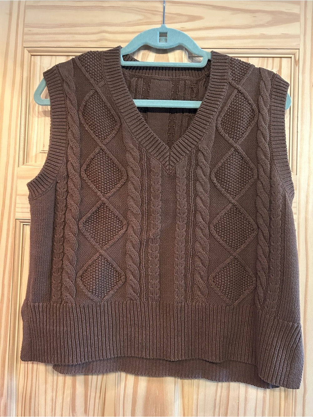 Brown Cable Knit Sweater Vest L V-Neck Grandpa Oversized NWOT